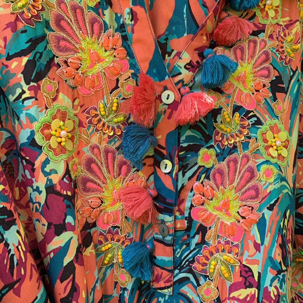 Soft Surroundings Florence Tropicana Embellished Sequin Floral Midi Dress - Picture 4 of 11